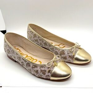 Sam Edelman Sara Gold White Glitter ballet Flat Shoes 7.5
